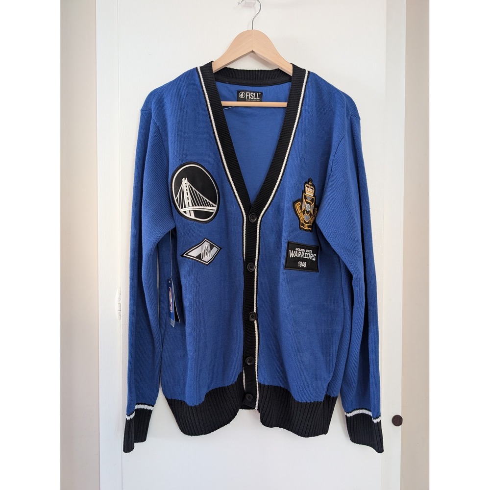 Golden State Warriors NBA Varsity Cardigan Patches Basketball Sweater NewFISLL